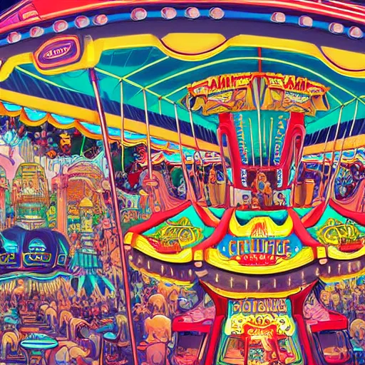 Image similar to crazy funfair ride, extremely detailed, sharp focus, wide view, full body shot, smooth, digital illustration, by james jean, by rossdraws, frank franzzeta, mcbess, sakimichan