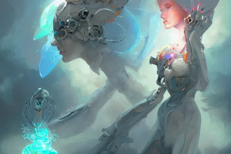 Prompt: a beautiful robot angel by pete mohrbacher and artgerm and wlop, digital art, highly detailed, intricate, fantasy, mystical, Trending on Artstation HQ, deviantart, unreal engine, 4K UHD image