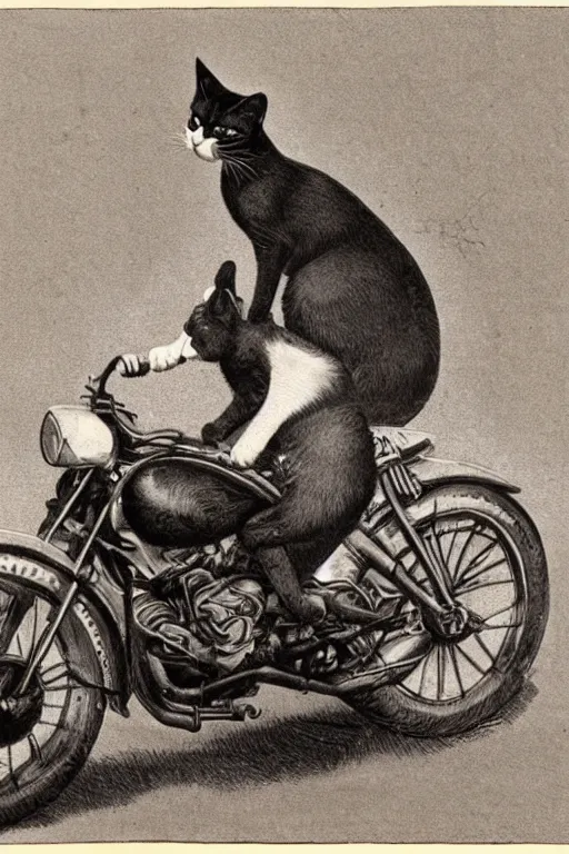 Image similar to a cat riding a motorcycle by p. d. eastman