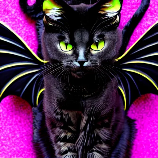 Prompt: an crossbreed between a dragon and a cat, black fur, black wings, fantastic animal, magical, very cute, adorable, charming, amazing details, bright colors, ultra high definition, photo, professional,