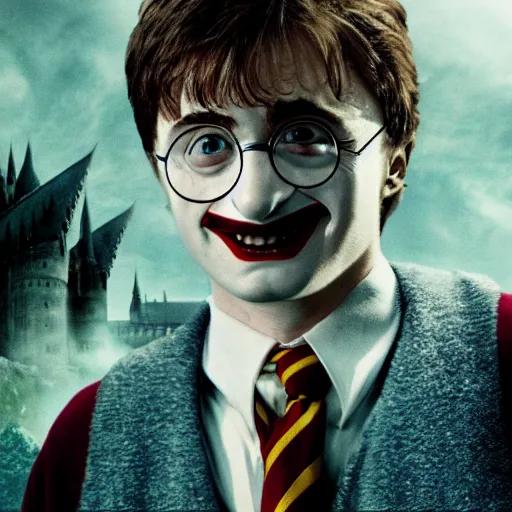 Image similar to still of Harry Potter as a clown, 4k, high quality