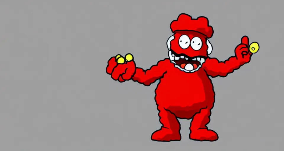 Image similar to Screenshot of a 3d version of Meatwad from Aqua Teen Hunger Force as a 3d NPC in the 3d videogame 'Super Mario 64'. Sharpened. 1080p. High-res. Ultra graphical settings.