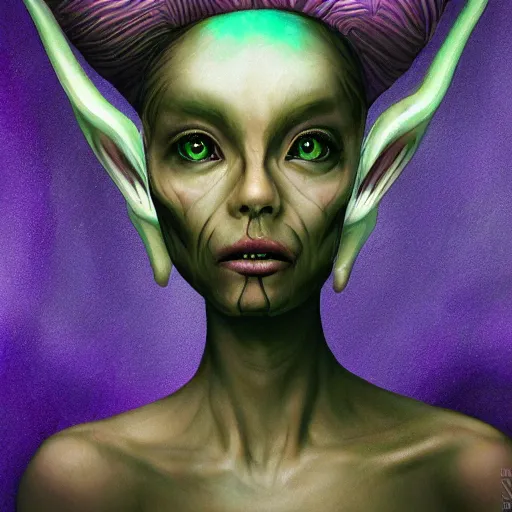 Prompt: alien princess with translucent purple skin, sci fi, surreal, art by Mobius , highly detailed, award winning, artstation,
