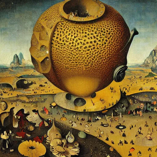 Prompt: fractal vintage alien valley disk quail uth urn lemon, by pieter bruegel the elder and banksy and yves klein, an art deco, detailed painting, rococo