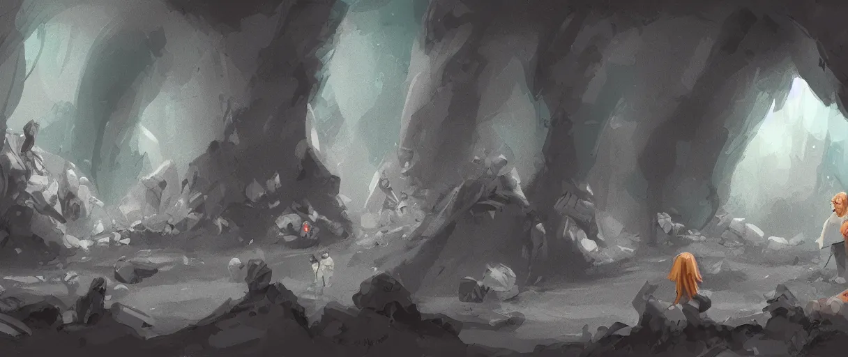 Prompt: among us characters in a cave, digital painting, concept art