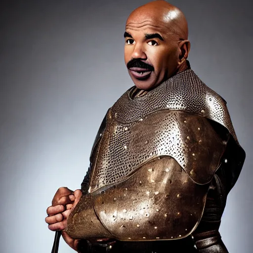 Prompt: promotional photograph of steve harvey in medieval clothing, highly detailed, cinematic lighting, photo, award - winning photograph, professional photograph, dramatic posing