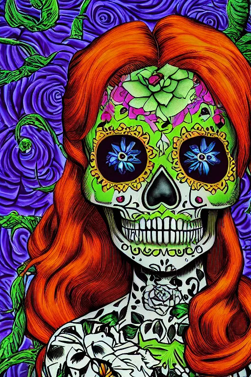 Image similar to Illustration of a sugar skull day of the dead girl, art by Richard Corben