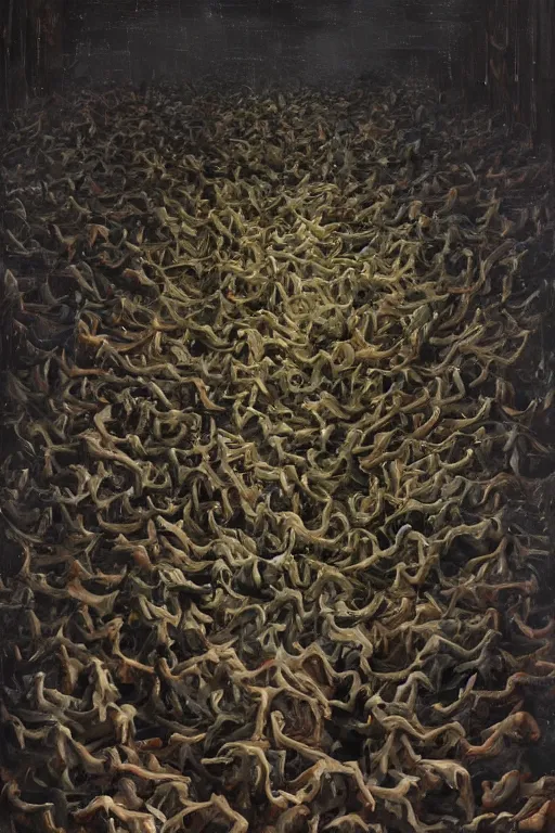 Image similar to palette knife oil painting of hundreds of rats forming the shape of a human. sewer, dark lighting. extreme detail. artstation trending, artgerm, deviant art, octane, substance, art history 8 k