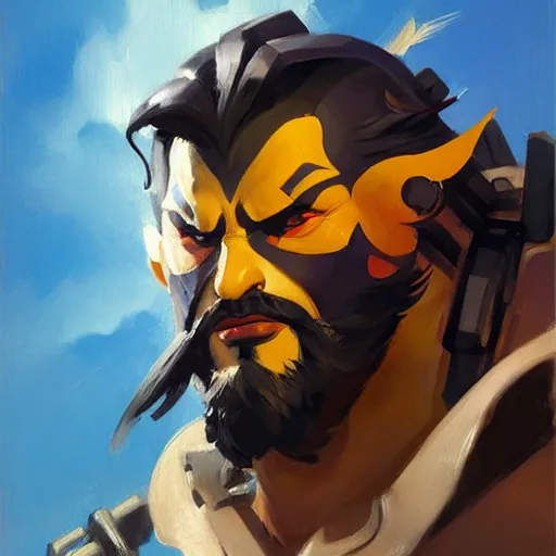 Image similar to Greg Manchess portrait painting of a Lobo as Overwatch character, medium shot, asymmetrical, profile picture, Organic Painting, sunny day, Matte Painting, bold shapes, hard edges, street art, trending on artstation, by Huang Guangjian and Gil Elvgren and Sachin Teng