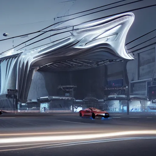Image similar to sci-fi cars wall structure on the coronation of napoleon painting and digital billboard in the middle, unreal engine 5, keyshot, octane, artstation trending, ultra high detail, ultra realistic, cinematic, 8k, 16k, in style of zaha hadid, in plastic, dark, tilt shift,