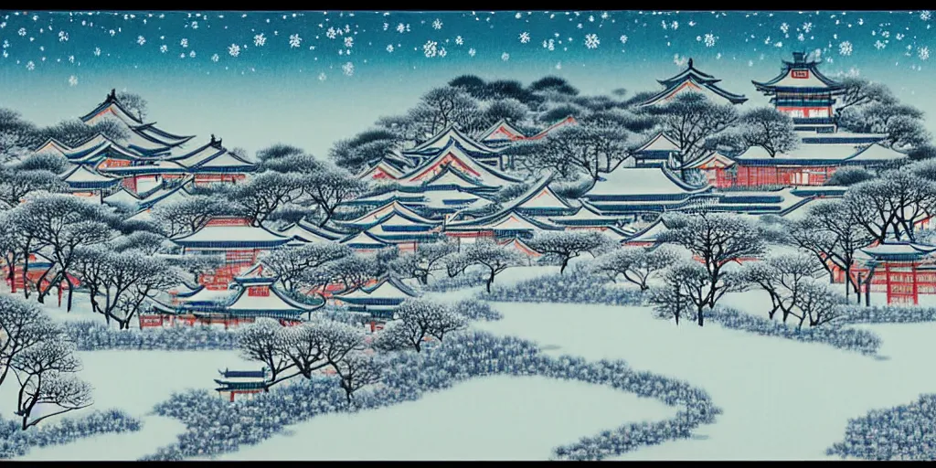 Image similar to chinese town in winter moonnight by hiramatsu reiji and masayasu uchida