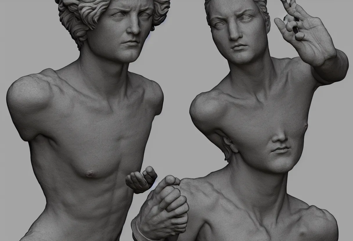 Image similar to a statue of a biblically accurate domination, zbrush, white vynil, shiny, hdr