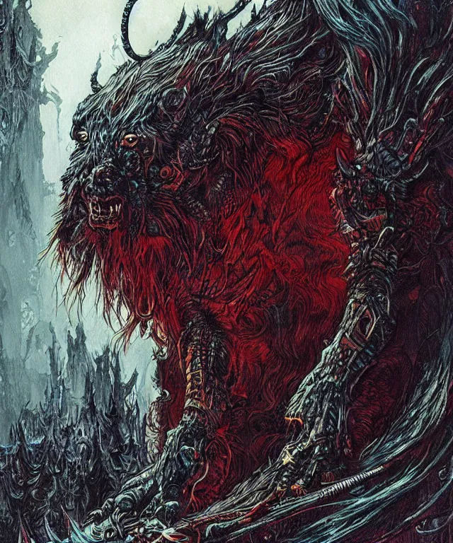 Prompt: a mythical creature covered in fur and spitting caustic acid, fantasy, elegant, digital painting, artstation, concept art, matte, sharp focus, illustration, art by philippe druillet