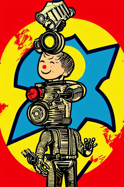 Image similar to fallout 7 6 retro futurist illustration art by butcher billy, sticker, colorful, illustration, highly detailed, simple, smooth and clean vector curves, no jagged lines, vector art, smooth andy warhol style