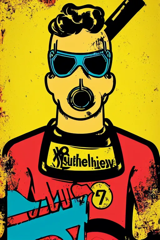 Image similar to fallout 7 6 retro futurist illustration art by butcher billy, sticker, colorful, illustration, highly detailed, simple, smooth and clean vector curves, no jagged lines, vector art, smooth andy warhol style