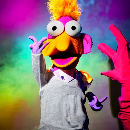 Image similar to beaker from the muppets at a rave