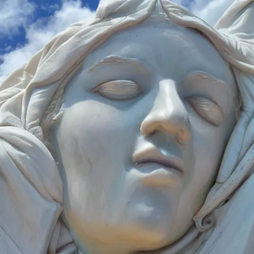 Prompt: pieta face close up in shape of clouds