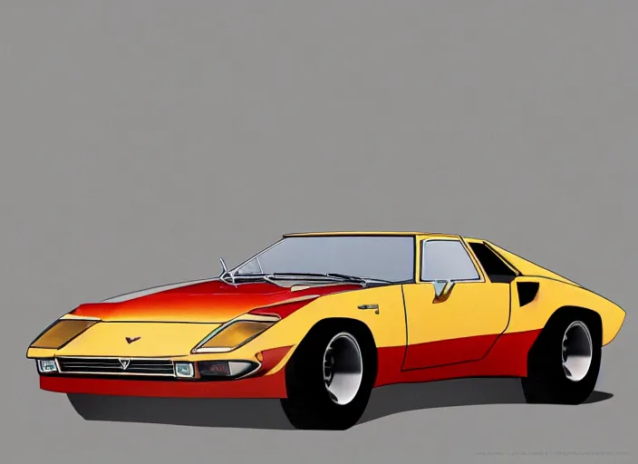 Prompt: a blending and amalgamation of a lamborghini countach, datsun 2 6 0 z and a jaguar e - type, concept art, round headlights, 8 k, highly detailed, trending on art station