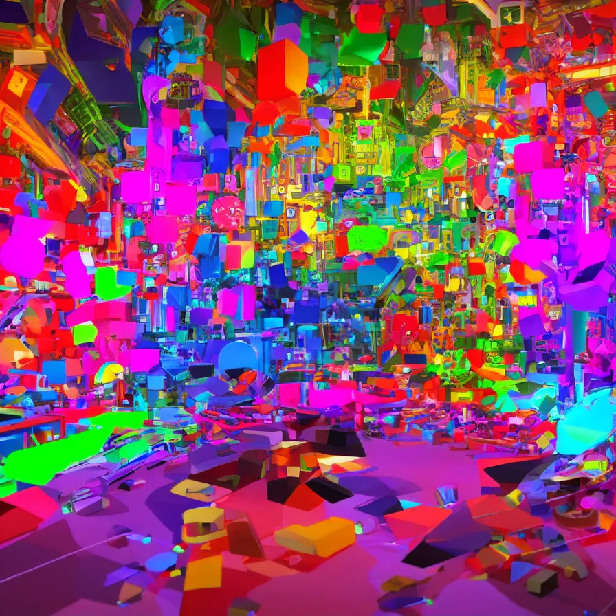 Image similar to 3 d render of an art piece colorful, surrounded by music, videogames, very detailed