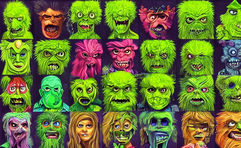 Image similar to an army of different green tennis ball monsters, colorful, digital art, fantasy, magic, chalk, trending on artstation, ultra detailed, detailed, fine details, professional illustration by basil gogos