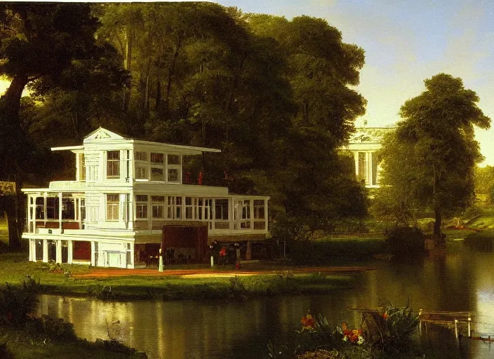 Image similar to painting of the farnsworth house by thomas cole