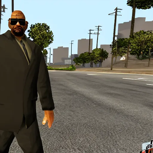 Prompt: gta sa in game screenshot, of a statue of big smoke