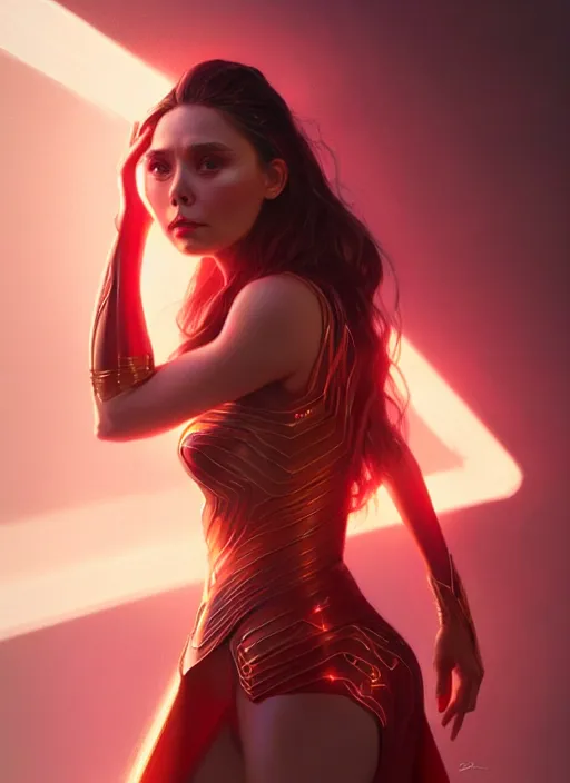 Image similar to portrait of modern darna, elizabeth olsen, intricate, elegant, glowing lights, highly detailed, digital painting, artstation, glamor pose, concept art, smooth, sharp focus, illustration, art by wlop, mars ravelo and greg rutkowski