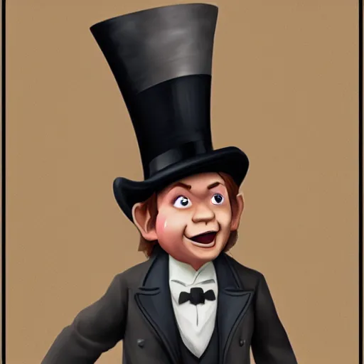 Prompt: an old halfling wearing a suit and top hat, character art, D&D