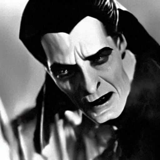 Image similar to charlie sheen as dracula in the 1 9 2 2 film, black and white