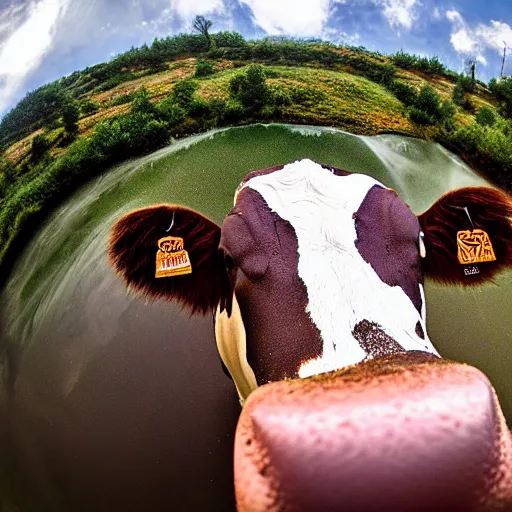 Image similar to fish eyed view of a cow