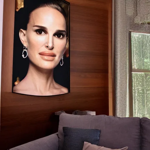 Image similar to a living room arrangement that resembles Natalie portman's face, optical illusion, photograph 110mm lens Canon