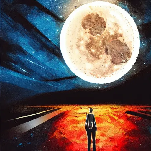 Prompt: nuclear blast moon eclipse, sci - fi, wet brush, poster art, illustrated in the style of joshy sly