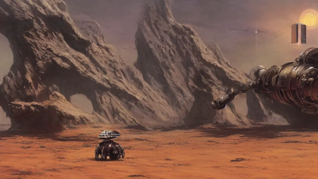 Image similar to small organic dropship lander by john schoenherr and jim burns, epic cinematic matte painting
