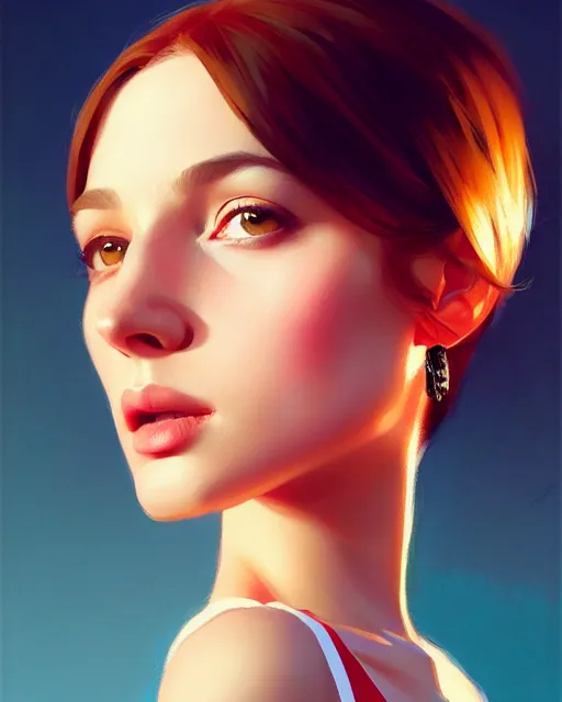 Image similar to stylized portrait by aykutmakut of an artistic pose, composition, young cute serious fancy lady, cinematic colors, realistic shaded, fine details, realistic shaded lighting poster by ilya kuvshinov, magali villeneuve, artgerm, jeremy lipkin and michael garmash and rob rey