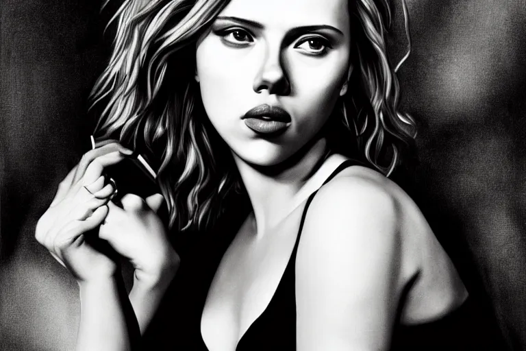 Prompt: Scarlett Johansson in sunglasses, photorealistic, portrait, artwork by Caravaggio