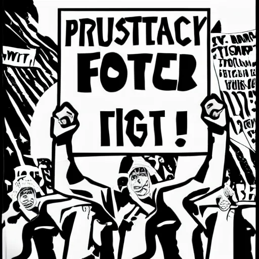 Prompt: protest sign, fight the power, in the style of Russian propaganda cartoons, black white red