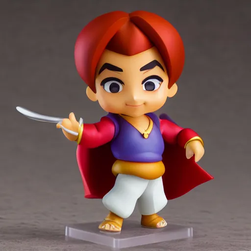 Image similar to pixar adventurer aladdin as nendoroid, side view, 8 k hd dof, kodak film,