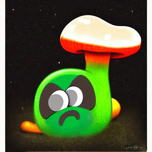 Prompt: Pacman eating a mushroom. Digital art.