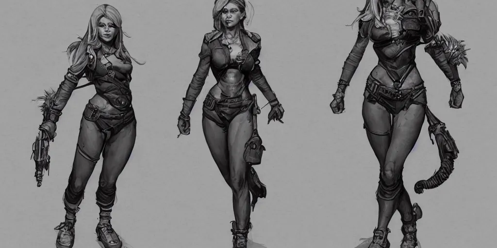 Image similar to brigitte bardotrunning down a dream, character sheet, fine details, concept design, contrast, brigitte bardot, kim jung gi, greg rutkowski, trending on artstation, 8 k, full body, turnaround, front view, back view, ultra wide angle