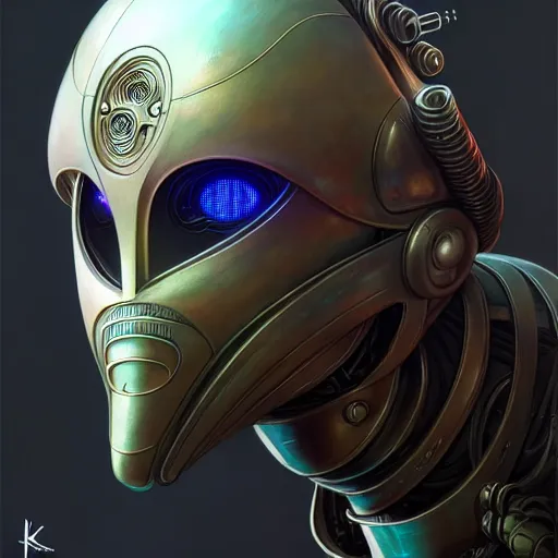 Image similar to front shot of a cyberpunk gazmask robot character, intricate, elegant, highly detailed, centered, digital painting, artstation, concept art, smooth, sharp focus, illustration, artgerm, Tomasz Alen Kopera, Peter Mohrbacher, donato giancola, Joseph Christian Leyendecker, WLOP, Boris Vallejo