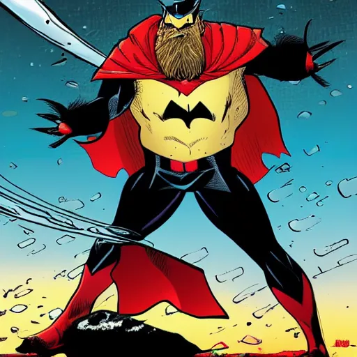 Image similar to A neck beard, reddit moderator, as a comic book hero fighting off evil,, 4k, comic book cover