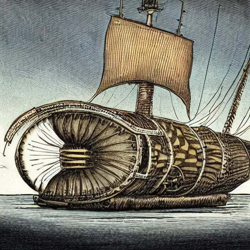 Image similar to a steampunk airship with sails, drawn by Jon Scieszka