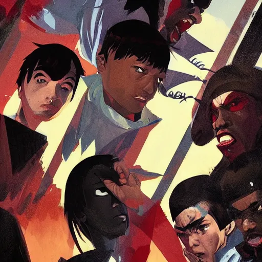 Prompt: wu tang clan album art, comicbook art masterpiece, by denys cowan and ilya kuvshinov and greg rutkowski, realistic faces and anatomy, trending on pixiv