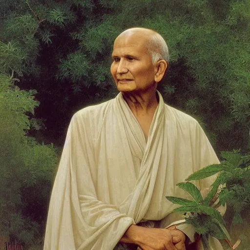 Prompt: an oil painting of Nisargadatta Maharaj, by Bouguereau, highly detailed and intricate, surrounded by nature