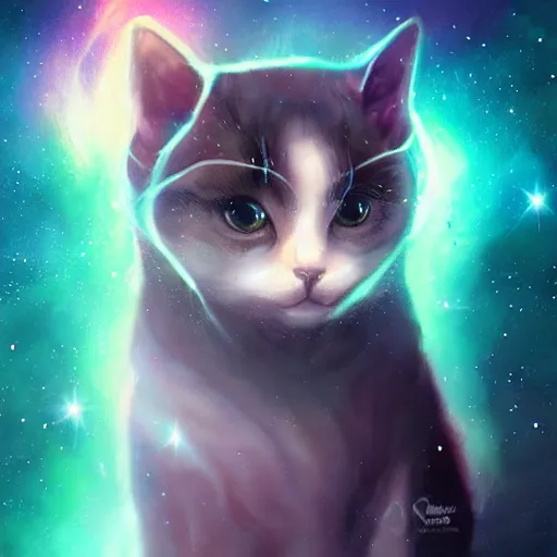 Image similar to cute cat merging with the galaxy by ross tran