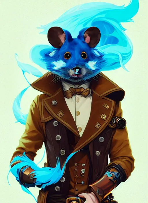 Image similar to style artgerm, joshua middleton, illustration, anthropomorphic hamster as cowboy steampunk aristocrat, blue fur, swirling water cosmos, fantasy, dnd, cinematic lighting, collectible card art