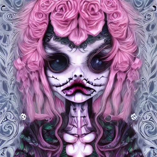 Image similar to digital art painting pastel goth aesthetic, creepy kawaii, highly detailed, highly intricate