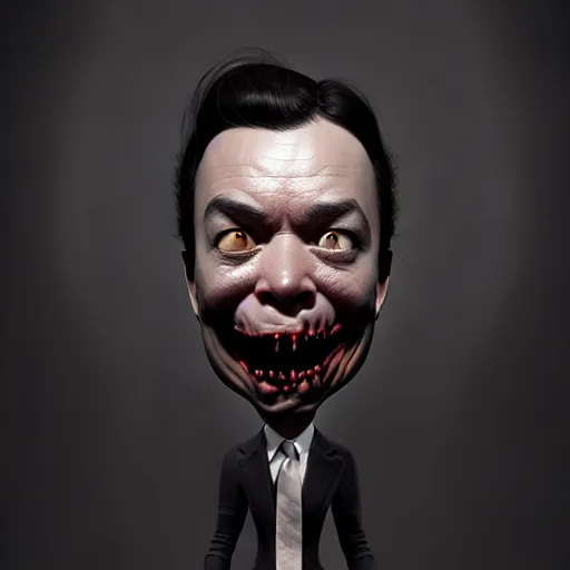 Image similar to an old creepy jimmy fallon, my sleep paralysis demon, spooky, atmosphere, detailed, realistic, unreal engine, cgsociety, by wlop and artgerm