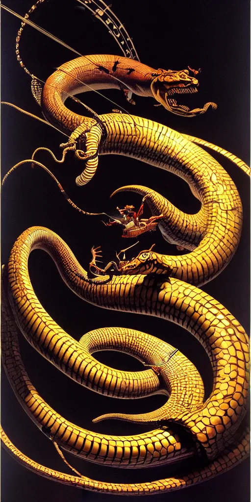 Image similar to the great cyborg serpent leviathan hyperrrealistic curling around the planet syd mead caravaggio dramatic lighting