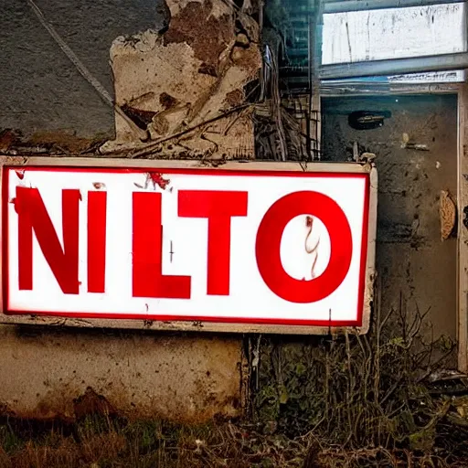 Image similar to A brightly lit sign that says 'No Exit' in an abandoned city